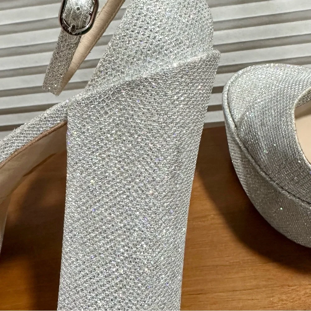 🌹STUART WEITZMAN🌹 Skyhigh 145 Silver Platform Sandal Heel Size: 10